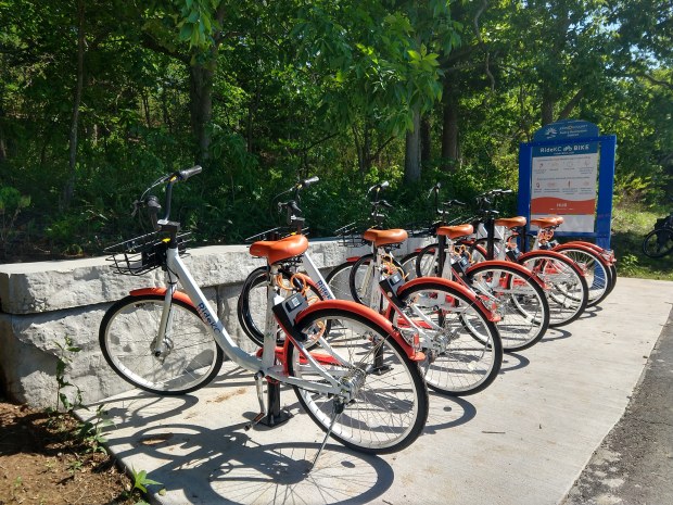 RideKC Bike hub near the dam at Shawnee Mission Park