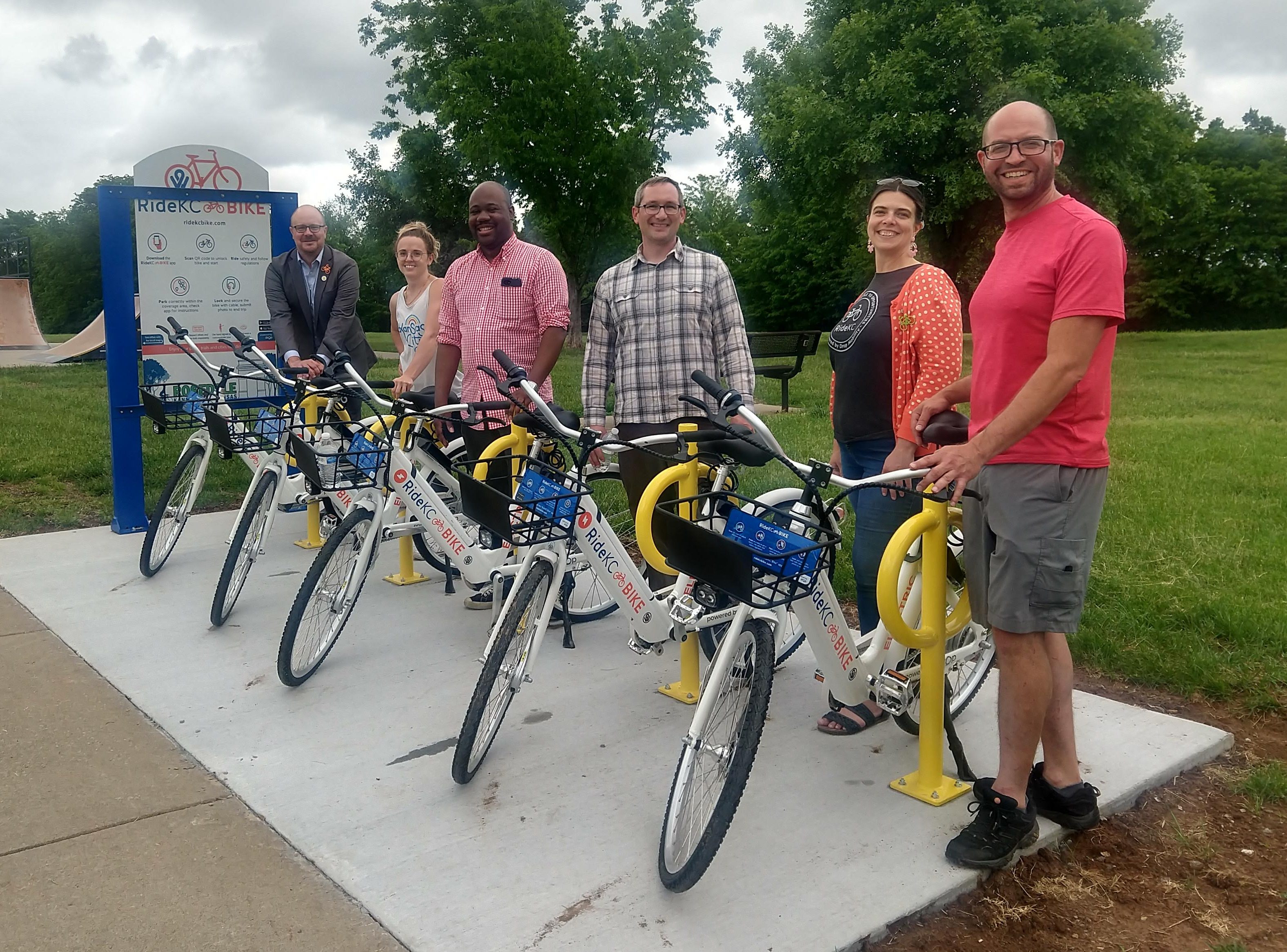 The Bike Share KC team poses with a new hub in KCK